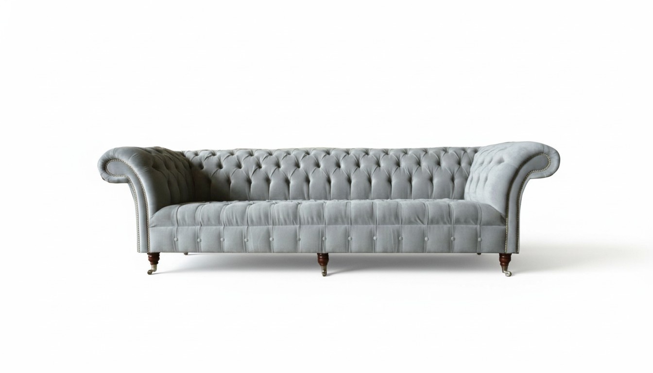 Graue Big Sofa Couch Chesterfield 265cm Polster Sofas 4 Sitzer Leder Textil