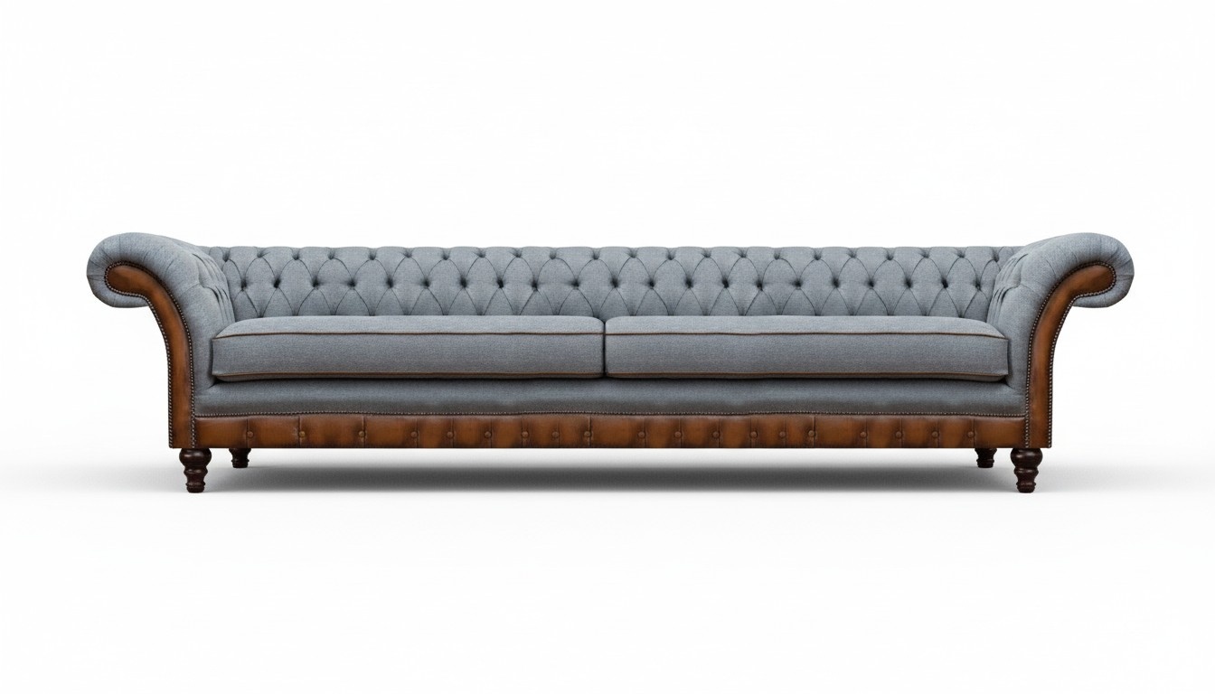Graue Chesterfield Bettfunktion Viersitzer Polstersofas Designer Couch
