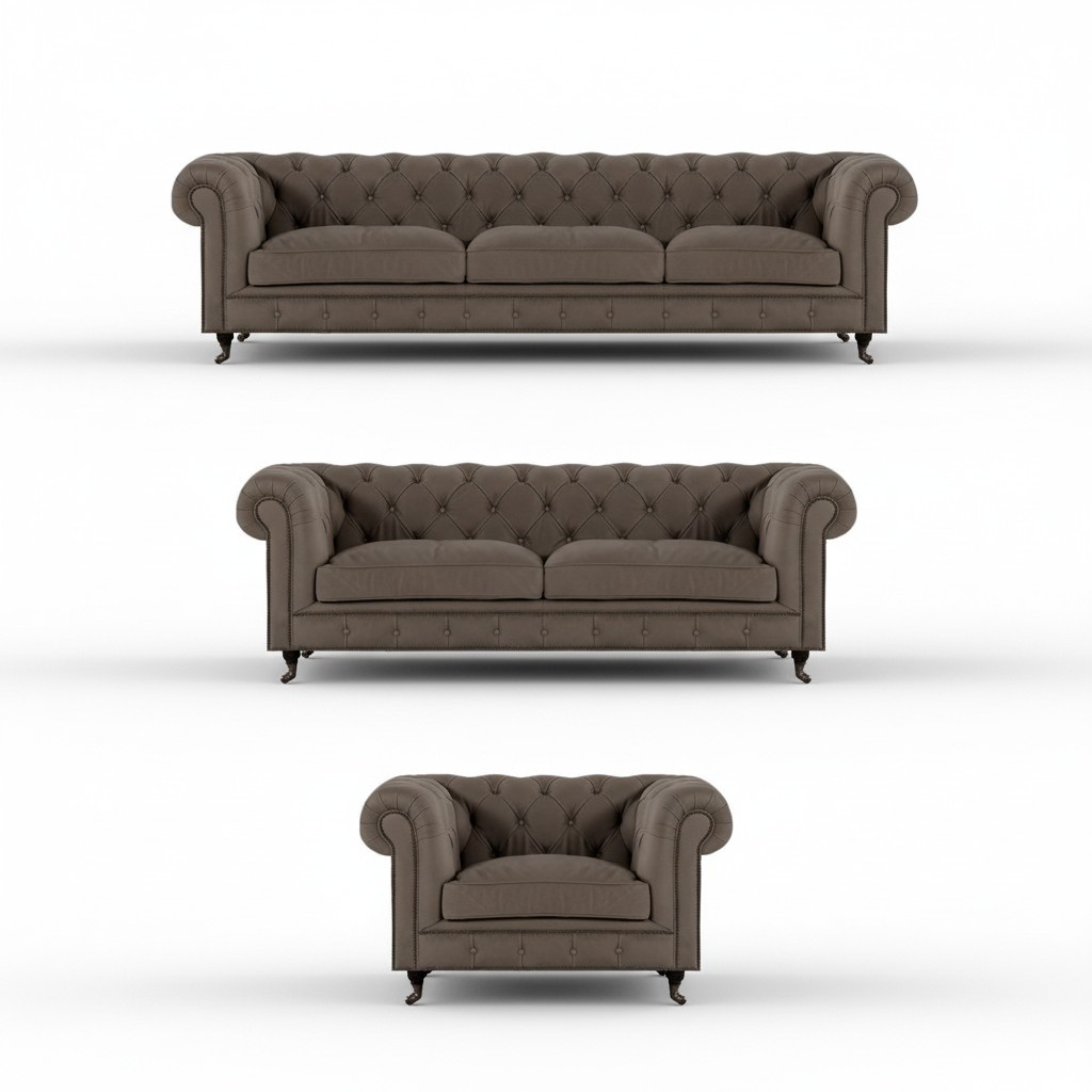 Graue Chesterfield Sitzmöbel Eleganter Dreisitzer Edler Lehnsessel 3tlg