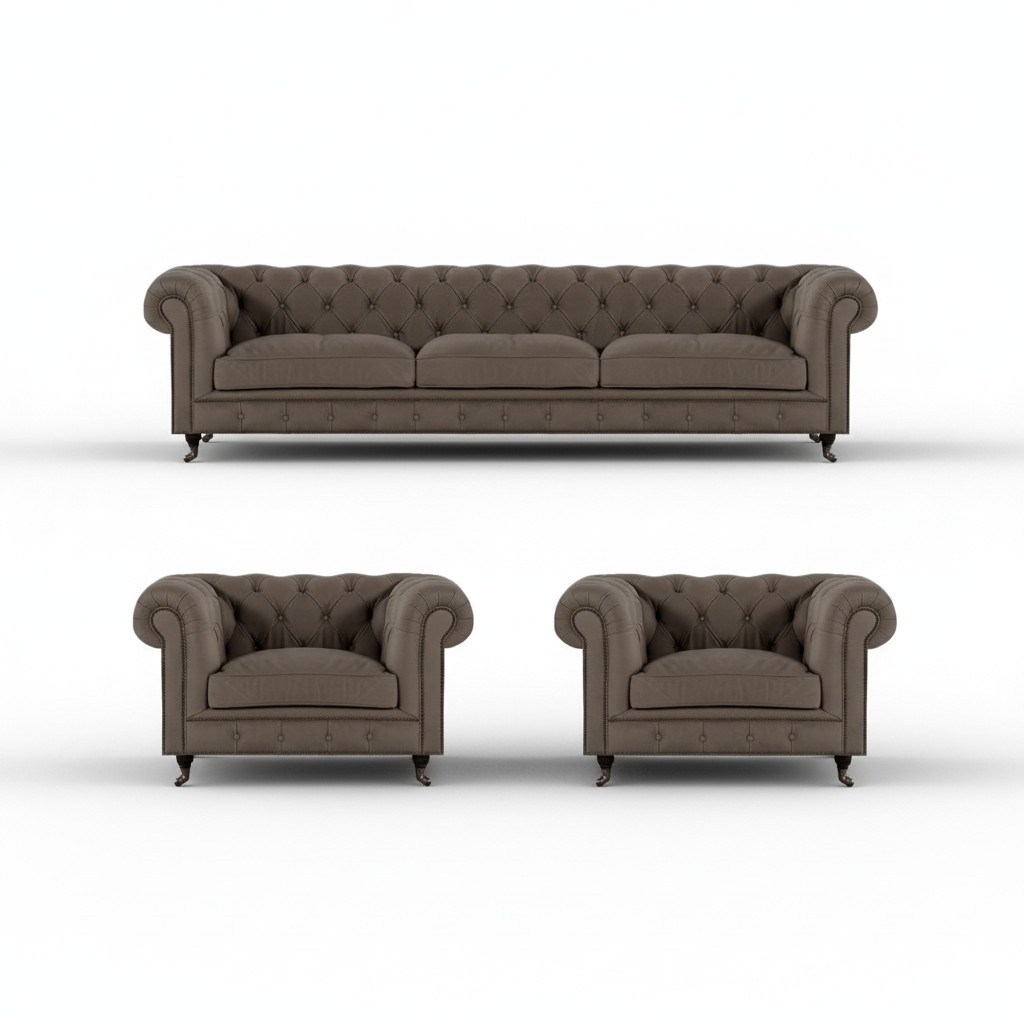 Graue Chesterfield Sitzmöbel Moderne Couchen Designer Textil Sofas 3tlg
