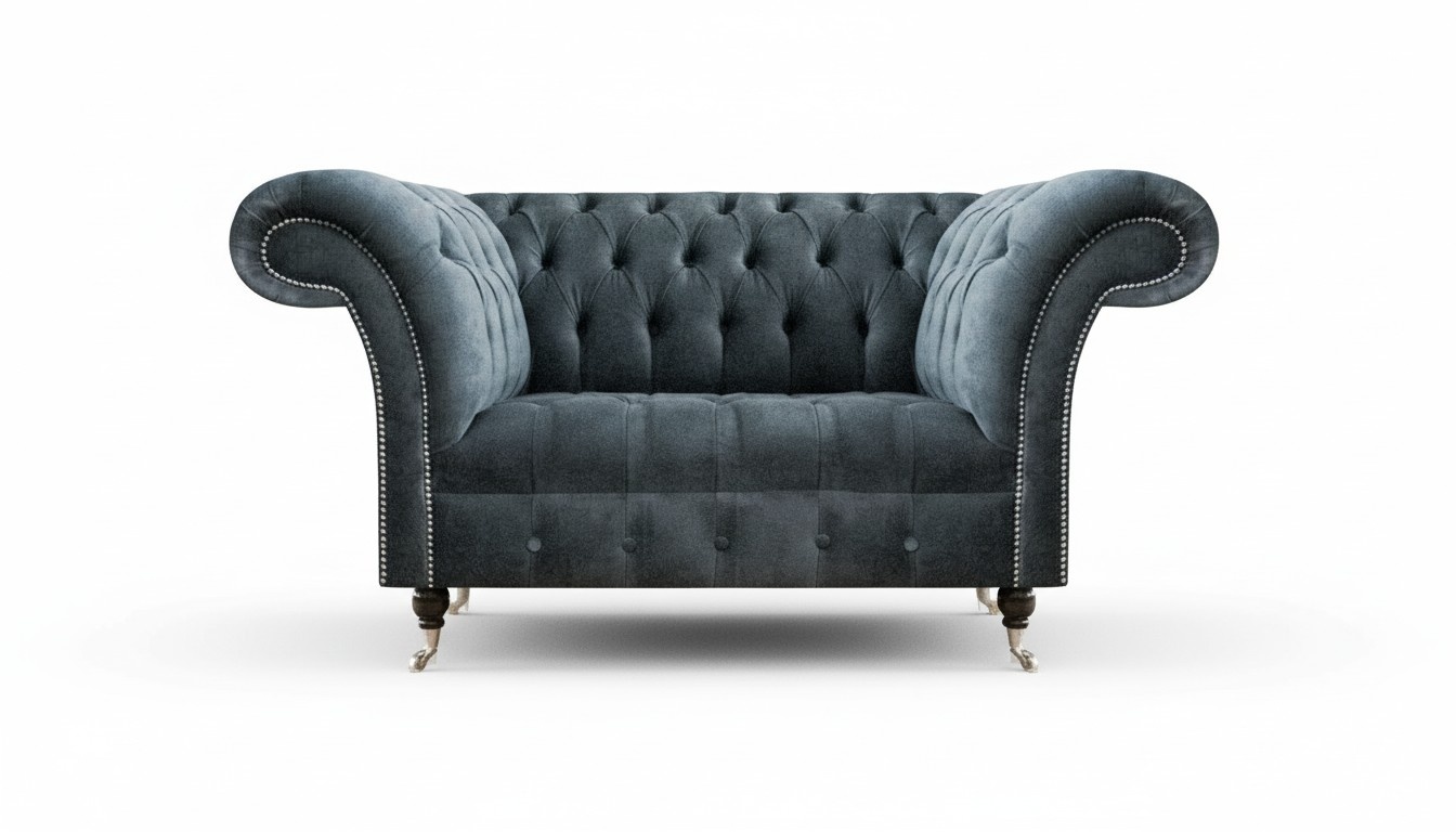 Graue Chesterfield Stoffcouch Designer Zweisitzer Wohnzimmer Polstersofa
