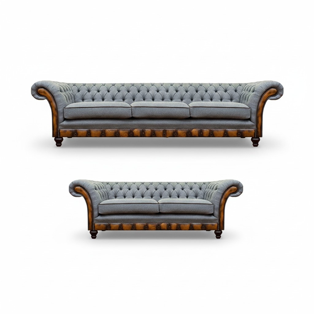 Graue Chesterfield Stoffsofas Luxuriöse Wohnzimmer Couchgarnitur 2tlg