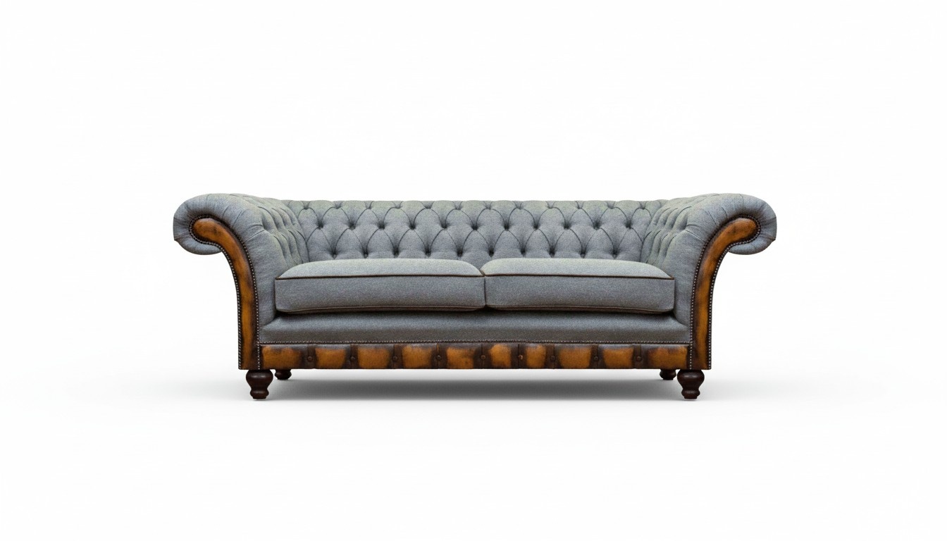 Graue Chesterfield Wohnzimmer Couch Zweisitzer Sofa Moderne Stoffsofas
