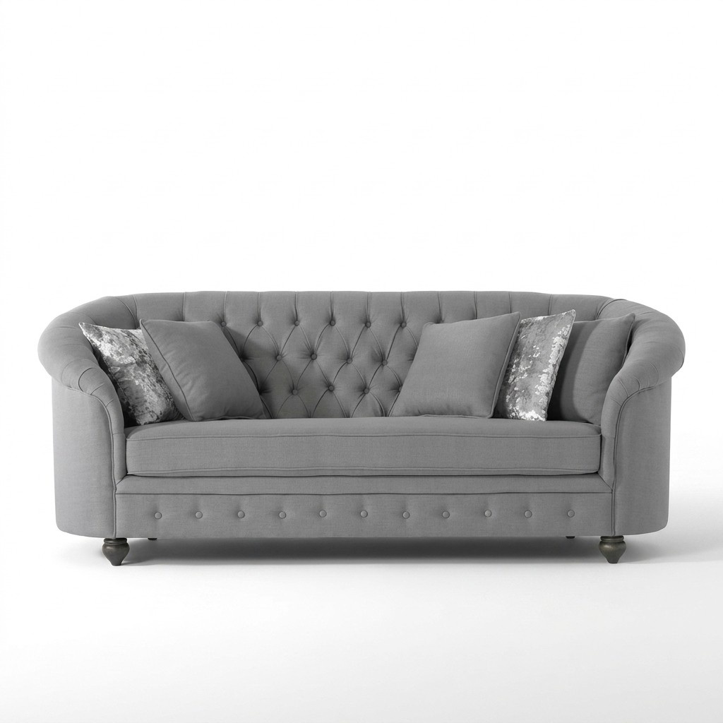 Graue Samt Velvet Sofa # Chesterfield Luxus Möbel # Englische Couch