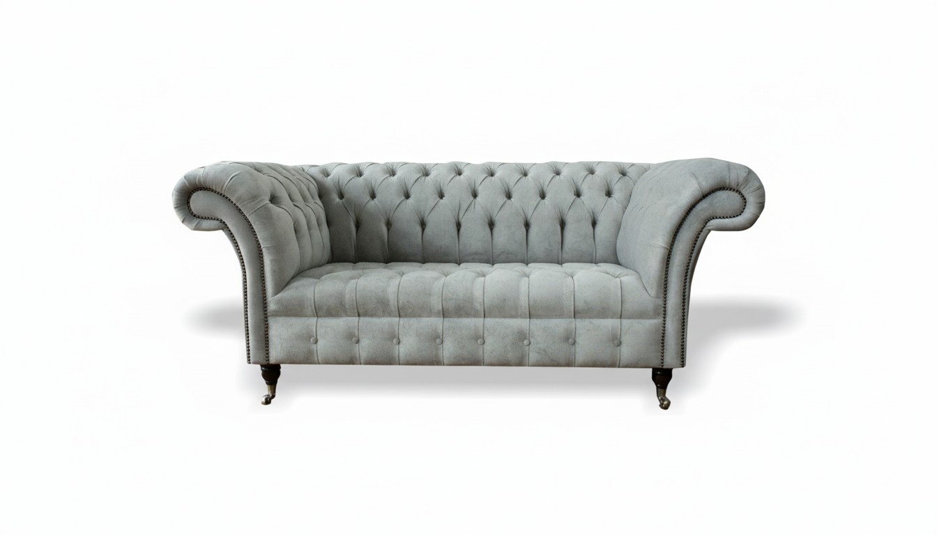 Graue Sitzmöbel Design Sofa 2 Sitzer Couch Samt Polster Sofas Chesterfield Neu