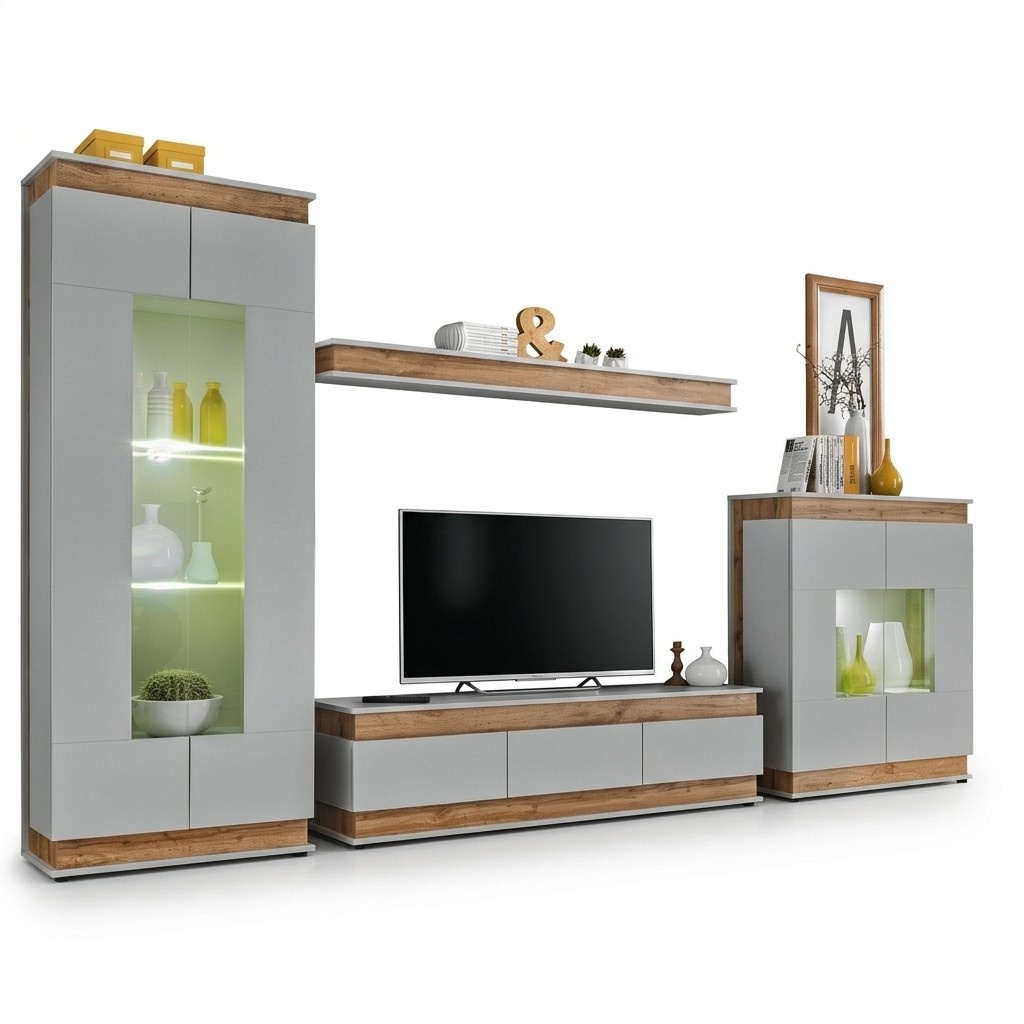 Luxus Wohnwand TV Ständer Holz Möbe Vitrine Wohnzimmer Set 4 tlg Neu