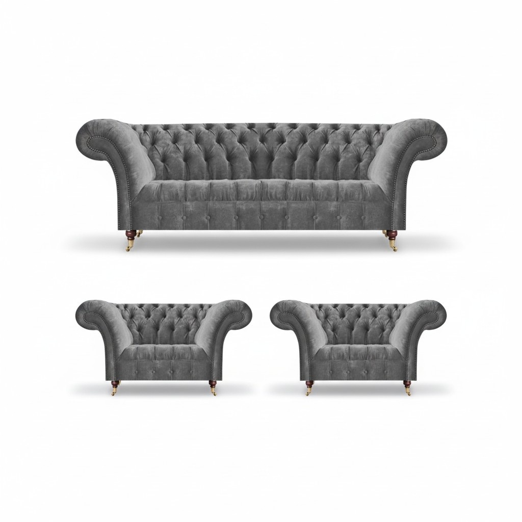 Graue Wohnzimmer Sesselgarnitur Edler Dreisitzer Designer Couchen 3tlg