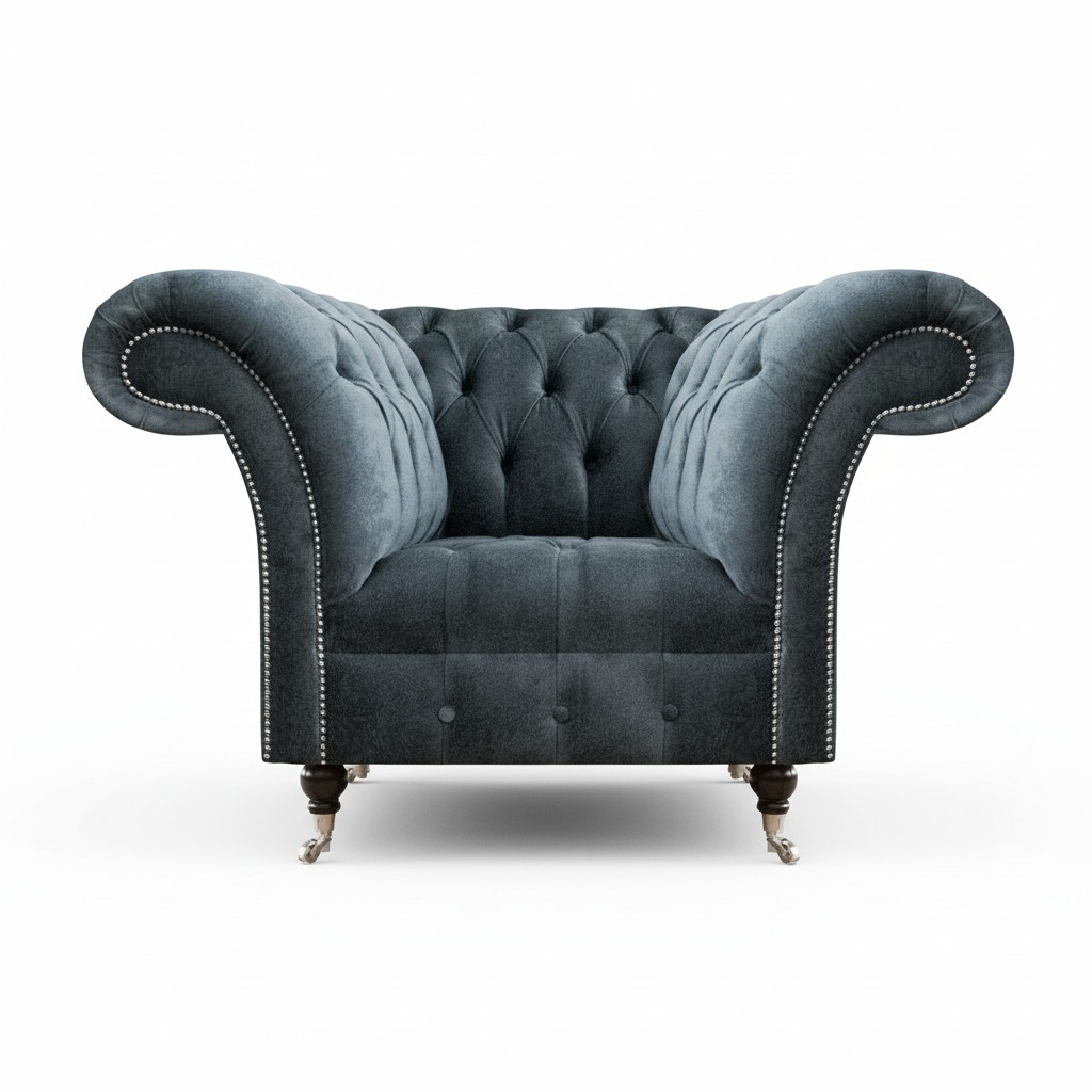 Grauer Chesterfield Einsitzer Designer Polstermöbel Luxuriöser Sessel