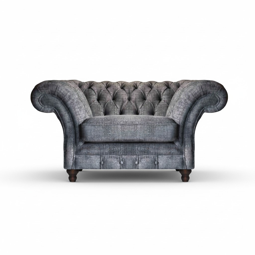 Grauer Chesterfield Sessel Exklusiver Lehnsessel Wohnzimmer Einrichtung