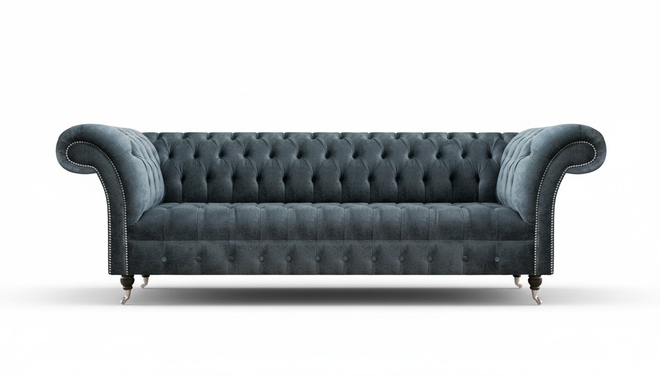 Grauer Chesterfield Viersitzer Wohnzimmer Polstercouch Designer Sofas