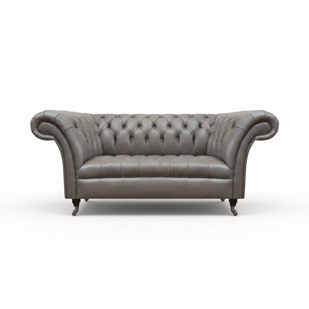 Grauer Chesterfield Zweisitzer Ledercouchen 2-Sitzer Polster Sitzmöbel