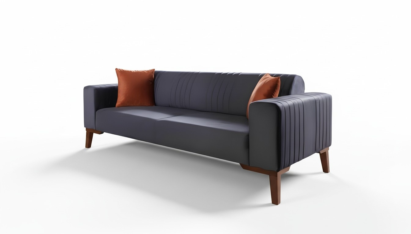 Grauer Dreisitzer Couch Elegante Sofa Sitzmöbel Wohnzimmer Samt