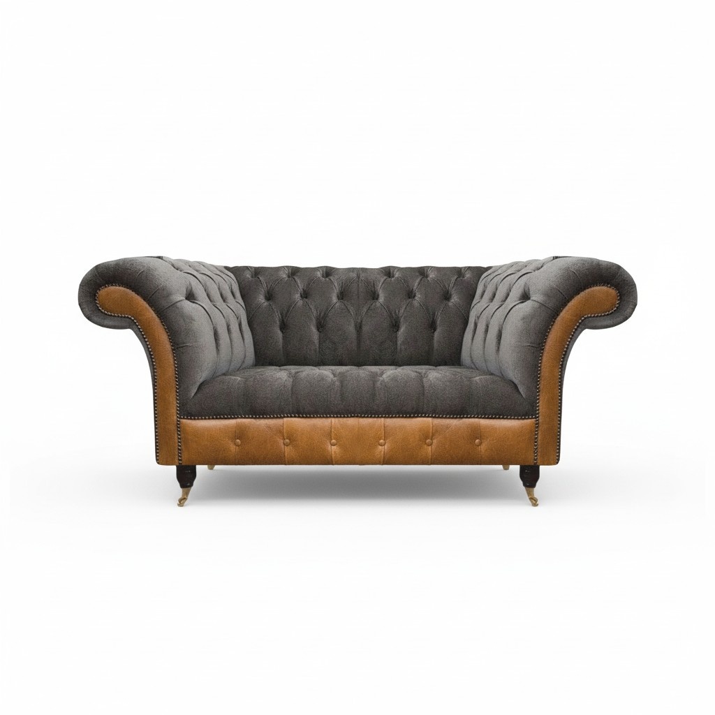 Grauer Exklusiver Chesterfield Zweisitzer Komfortable Textil Edle Sofas