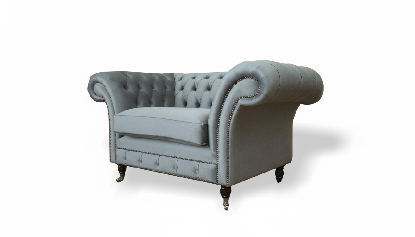Grauer Sessel Chesterfield Textil Wohnzimmer Einsitzer Sofa Couch Polster Neu