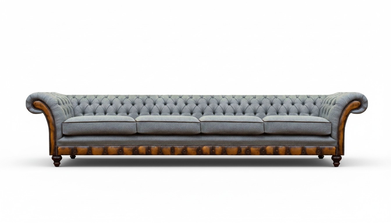 Grauer Wohnzimmer Chesterfield 4-Sitzer Luxuriöse Polstercouch Sofas