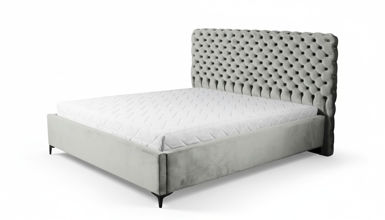 Graues Chesterfield-Bett Klassisches Schlafzimmermöbel-Design Eleganter Stoff
