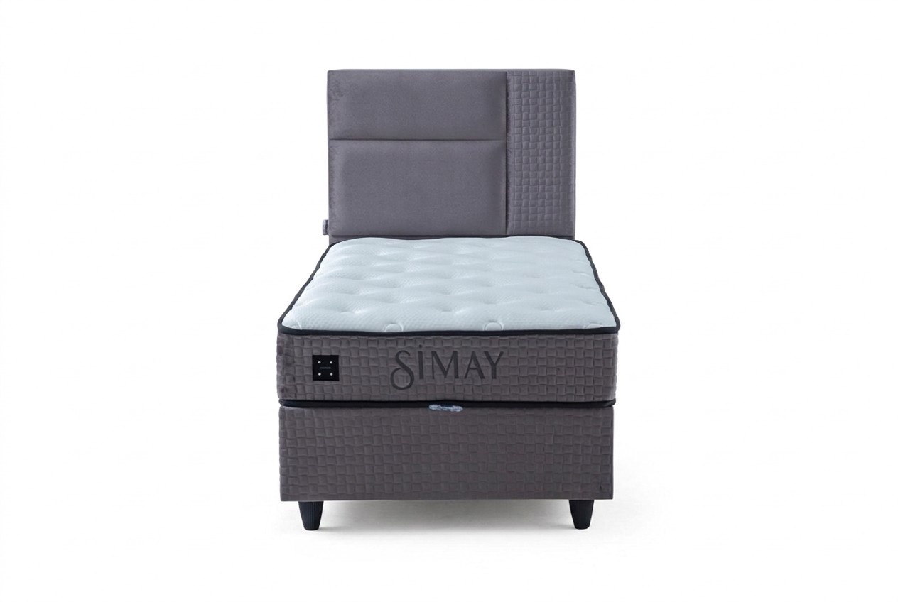 Graues Einzelbett Einfarbiges Schlafzimmer Bett Rechteckiges Neues Bett