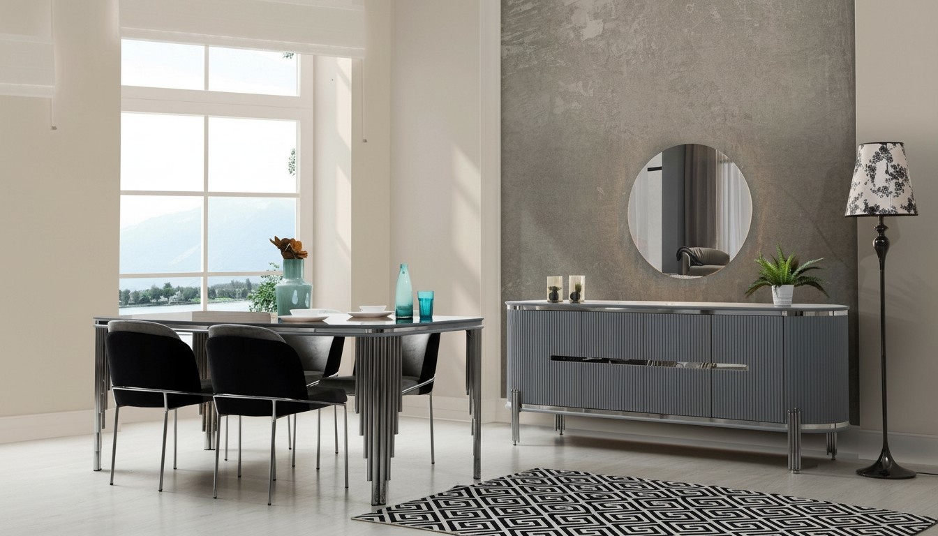 Graues Esszimmer Tisch Luxus Essgruppe Esstisch Stühle Sideboard 6tlg