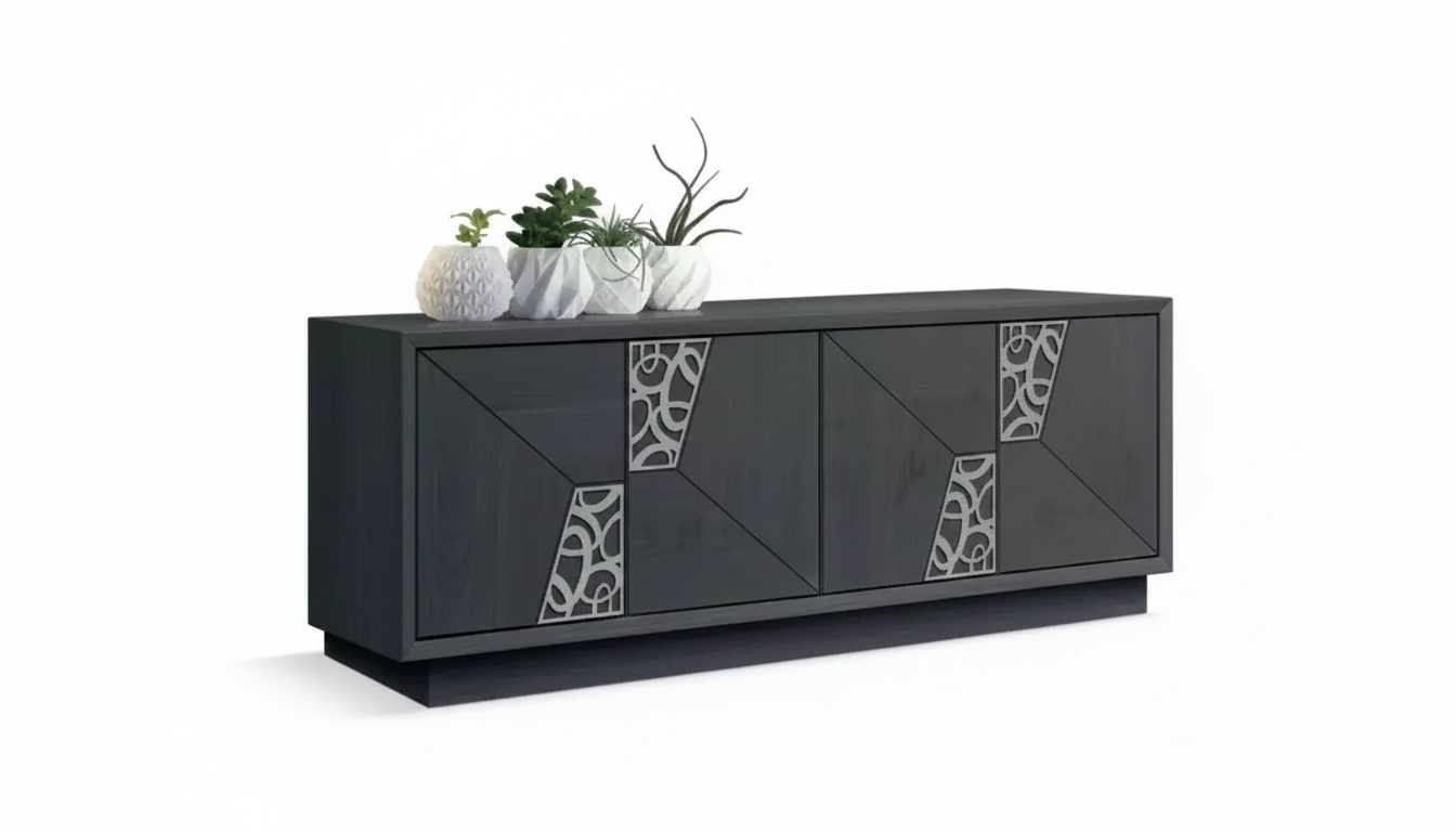 Graues Luxus Sideboard Wohnzimmer Holz Kommode Moderne Anrichte Neu