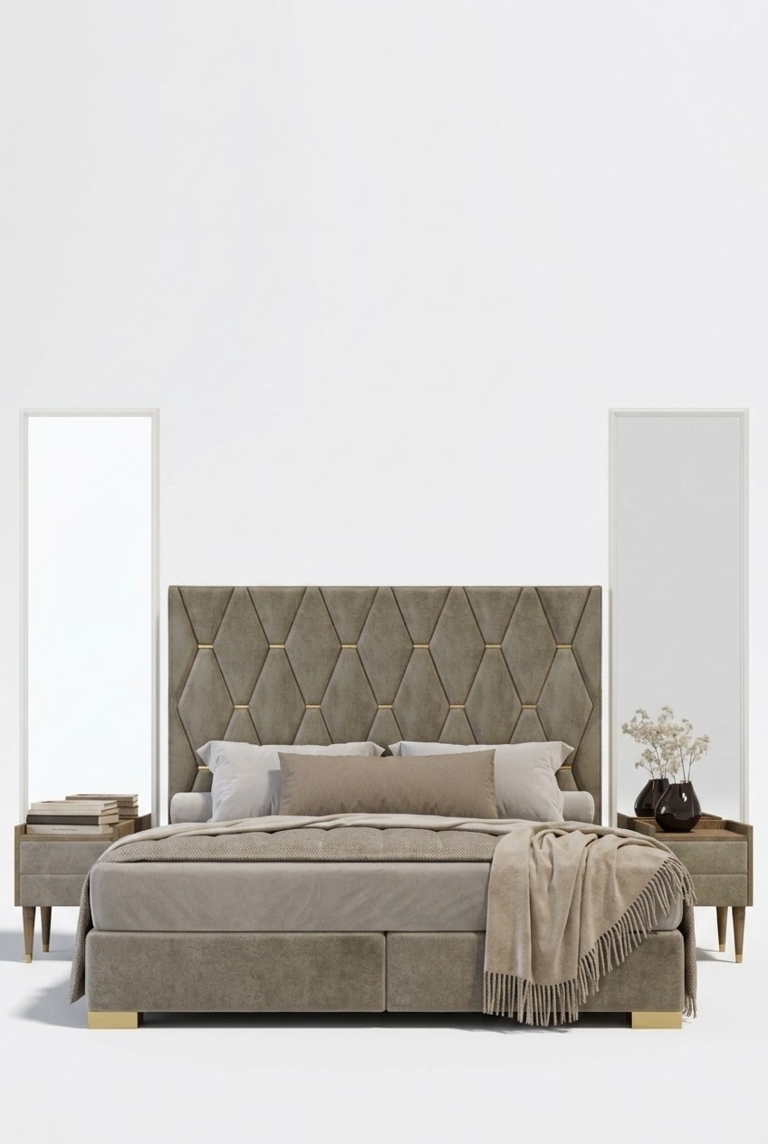 Graues Schlafzimmer Doppelbett Designer Nachttische Luxus 3tlg Garnitur