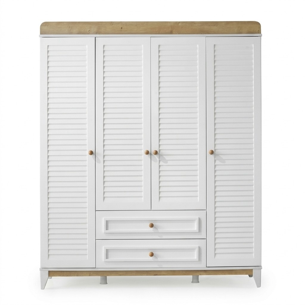 Großer 4-türiger Kleiderschrank fürs Kinderzimmer mit viel Stauraum und Stil.