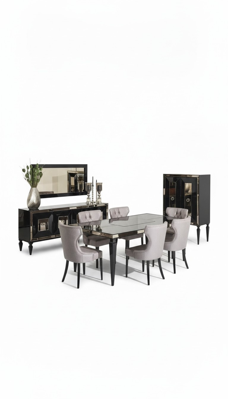 Großes Essecke Essgruppe Esszimmer Esstisch Stühle 10tlg Schwarz Holz