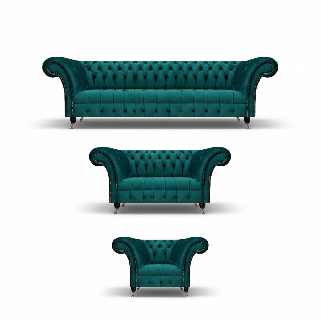 Grün Chesterfield Sofa Komplett Modern Design Möbel Couchgarnitur Wohnzimmer