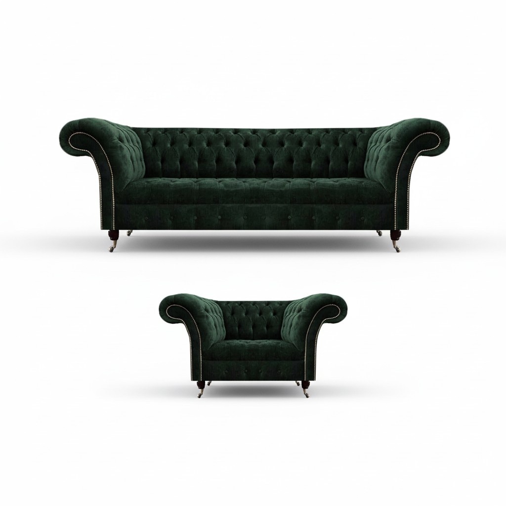 Grün Sofas Garnitur 2tlg Sofa Dreisitzer Textil Sessel Wohnzimmer Couch