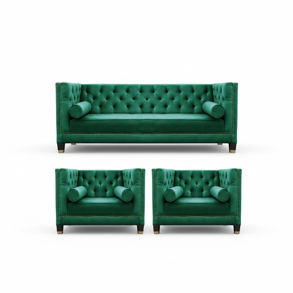 Grüne Chesterfield Couch Samt Sofa Sofagarnitur couchen Sofas Polster 311 Sitzer
