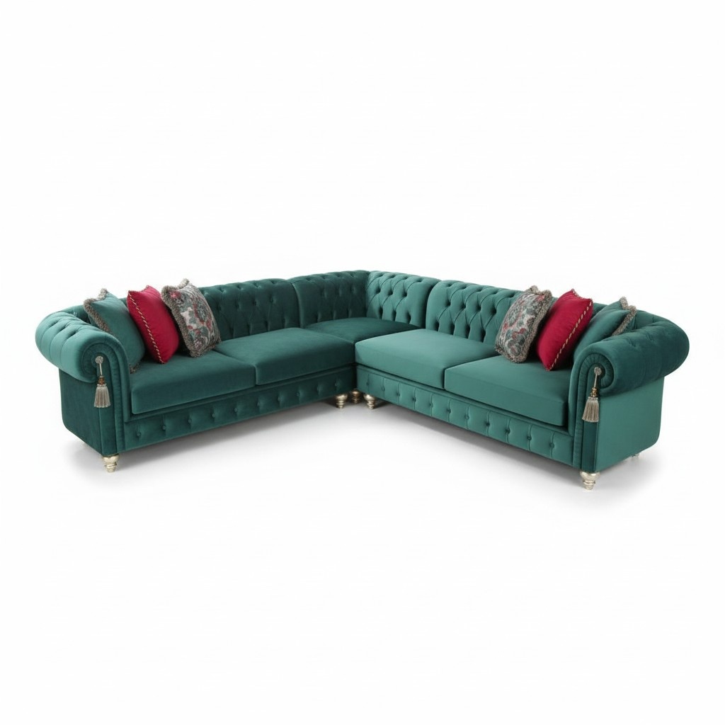 Grüne Chesterfield Textil Sofa Designer Couch Polster Sofas Couchen Eck