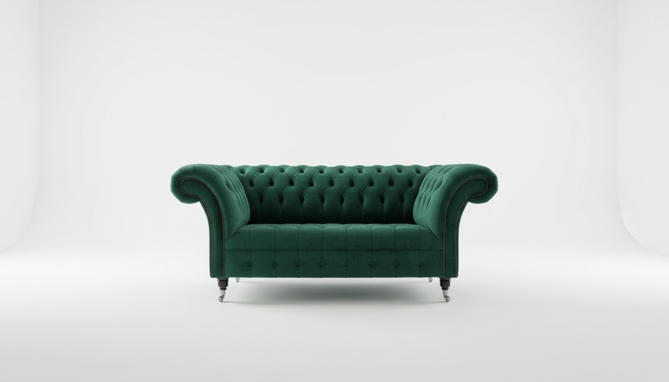 Grüne Designer Couch 3 Sitzer Chesterfield Samt Stoff Textil Sofa Couchen