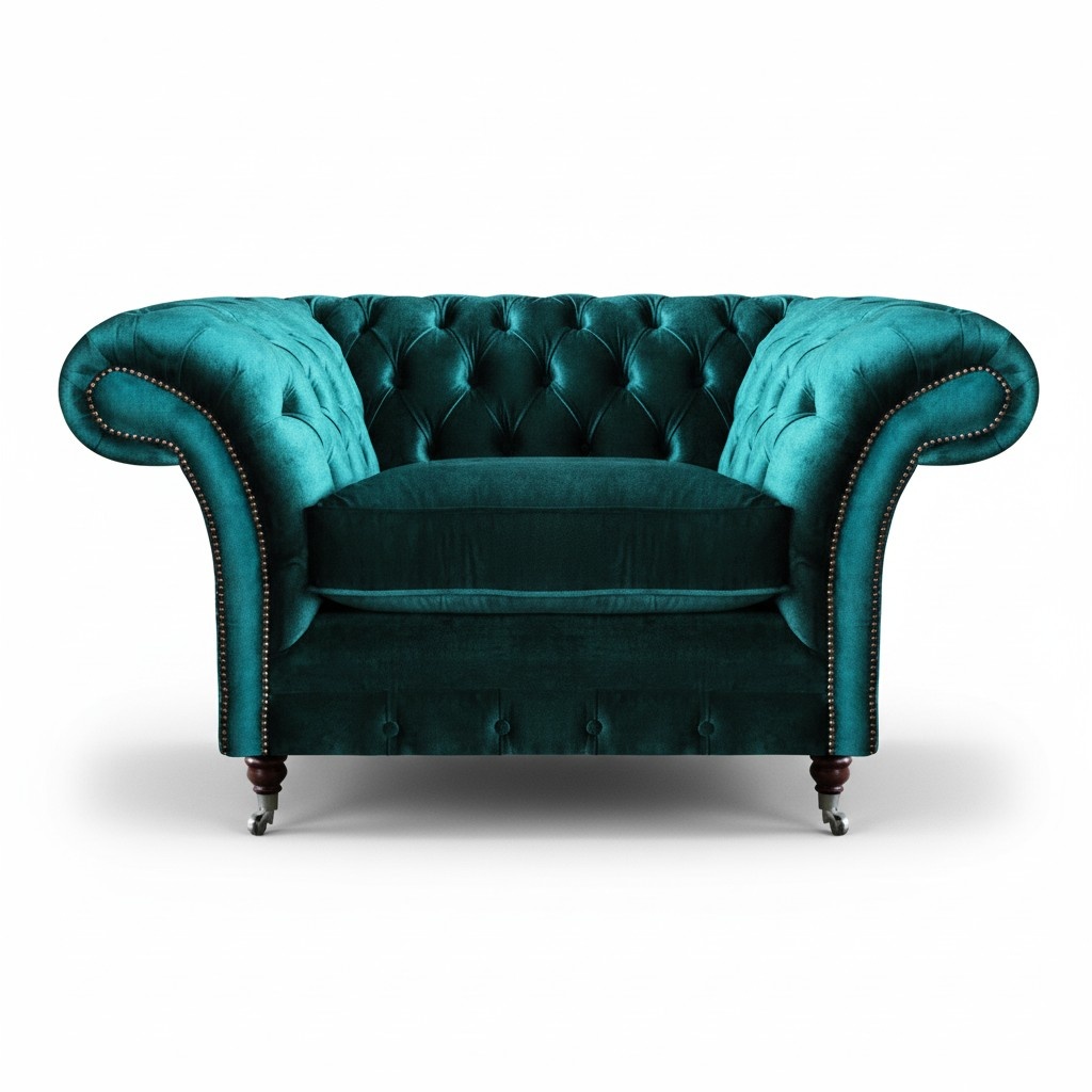 Grüner Chesterfield Textilsessel Wohnzimmer Polster Einsitzer Lehnsessel