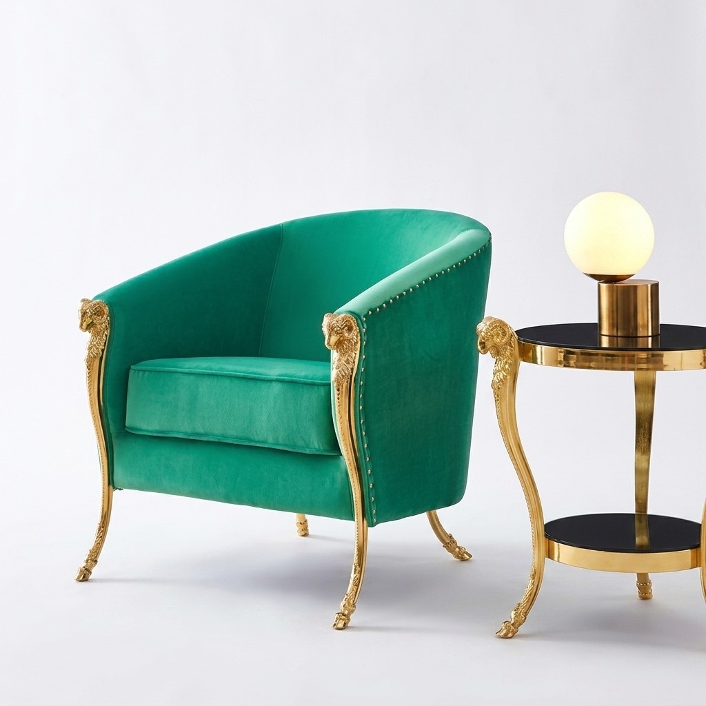 Grüner Luxus Sessel Polstermöbel Gold Füße Wohnzimmer Einsitzer