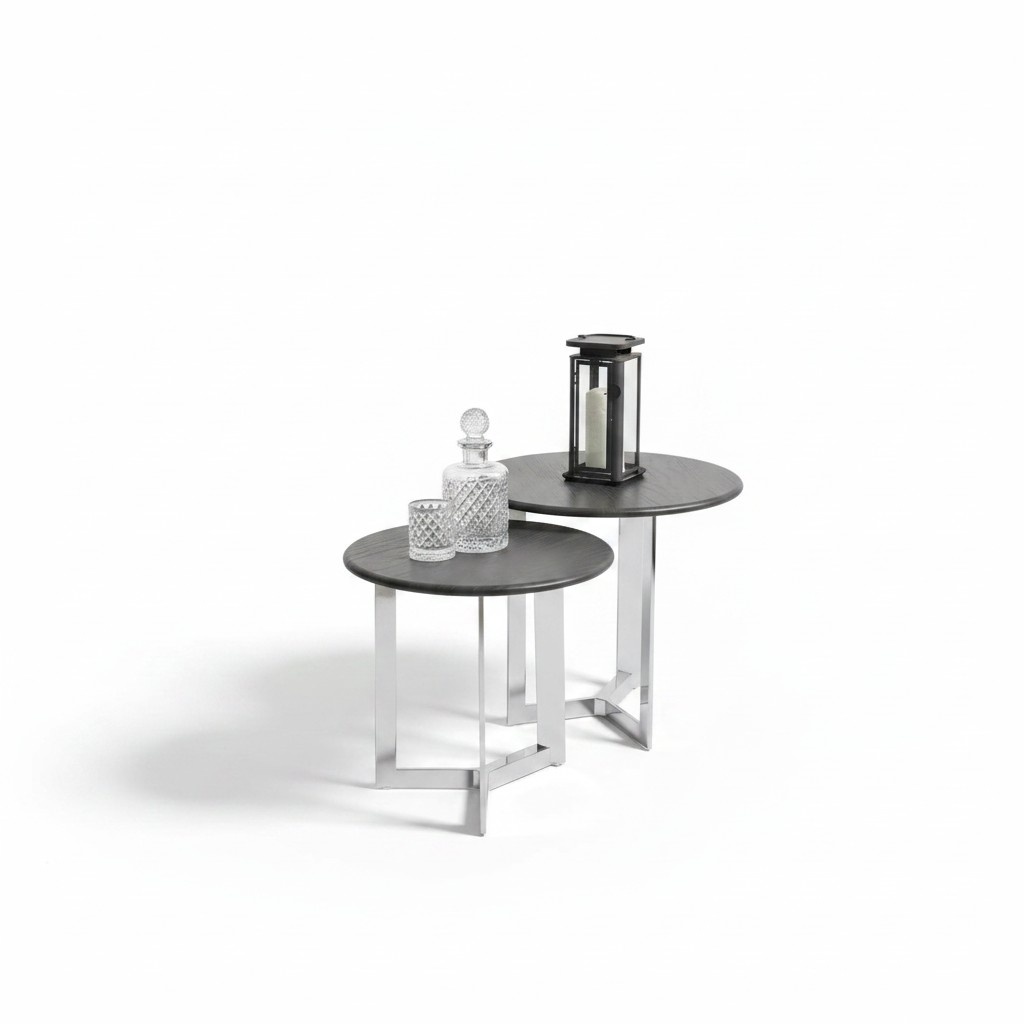 Gruppe Beistelltisch Tisch Couchtisch Wohnzimmer Edelstahl Silber Set