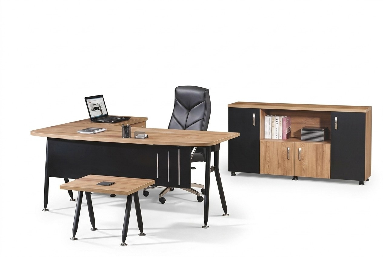 Gruppe Büro Eckbürotisch Arbeitszimmermöbel Schrank 3tlg Holz Schwarz