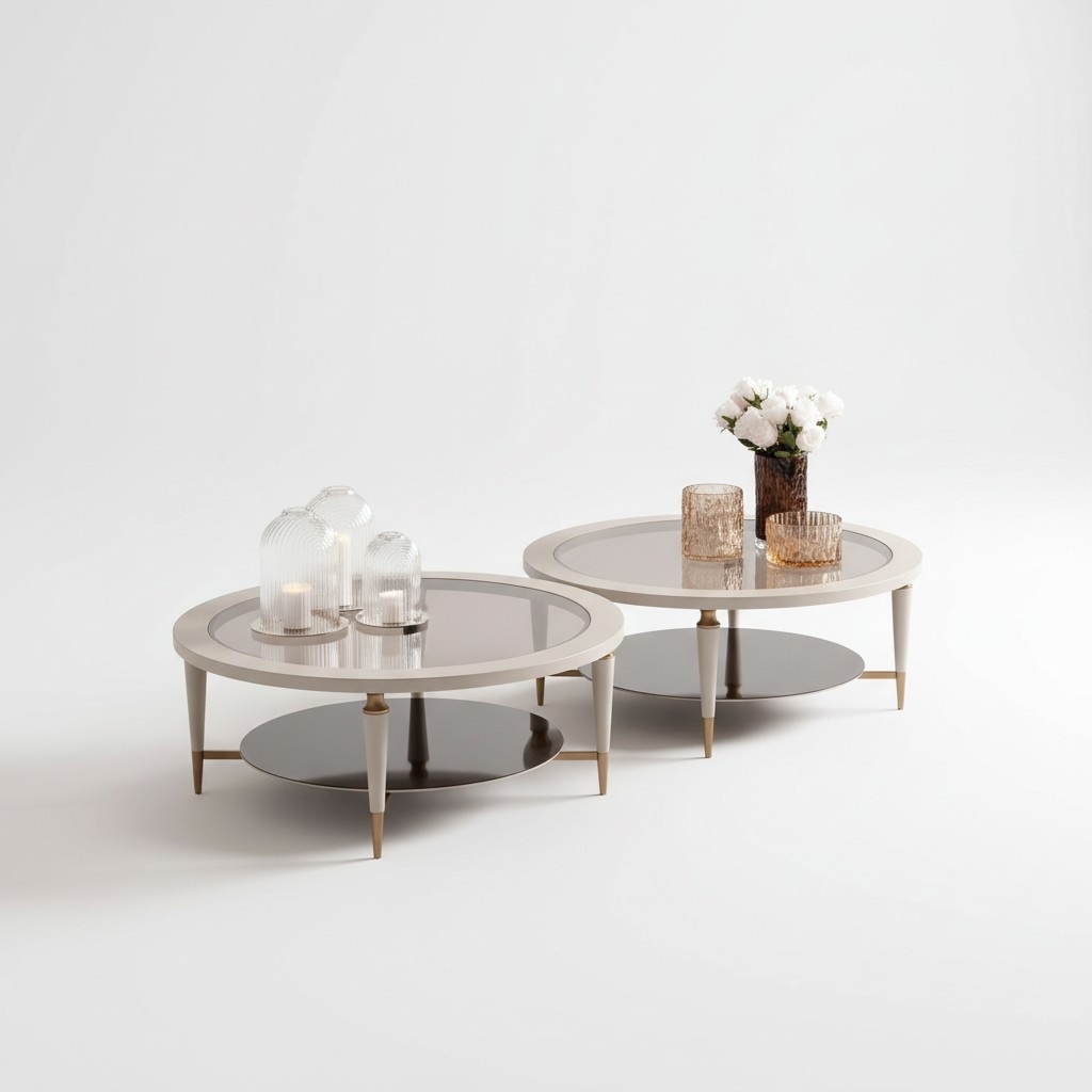 Gruppe Couchtische Beistelltische Set 2tlg Kaffeetische Beige Holz