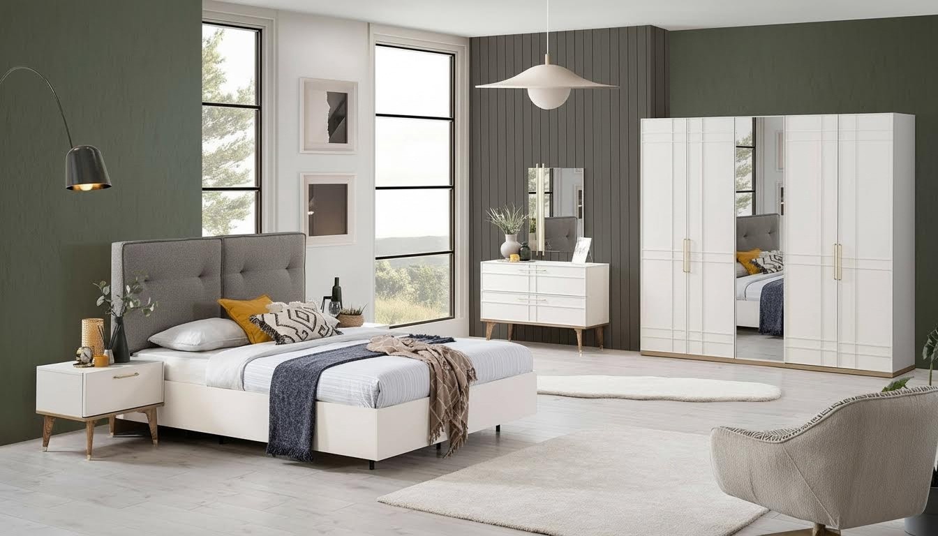 Gruppe Doppelbett Komplette Bett Schlafzimmermöbel Holz 6tlg Set Weiß