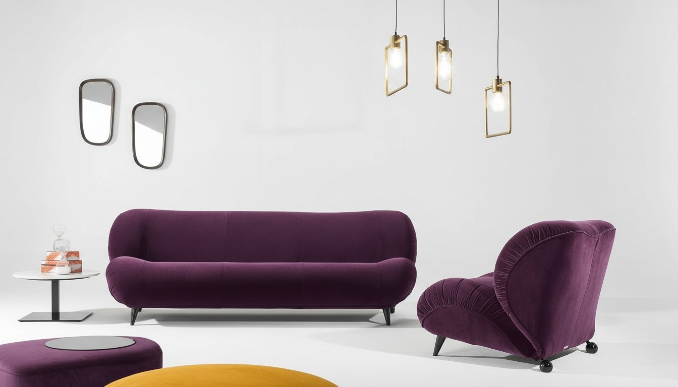 Gruppe Set Sofagarnitur 3+1 Sitzer 2tlg. Möbel Sofas Sessel Luxus Sitz Lila Neu