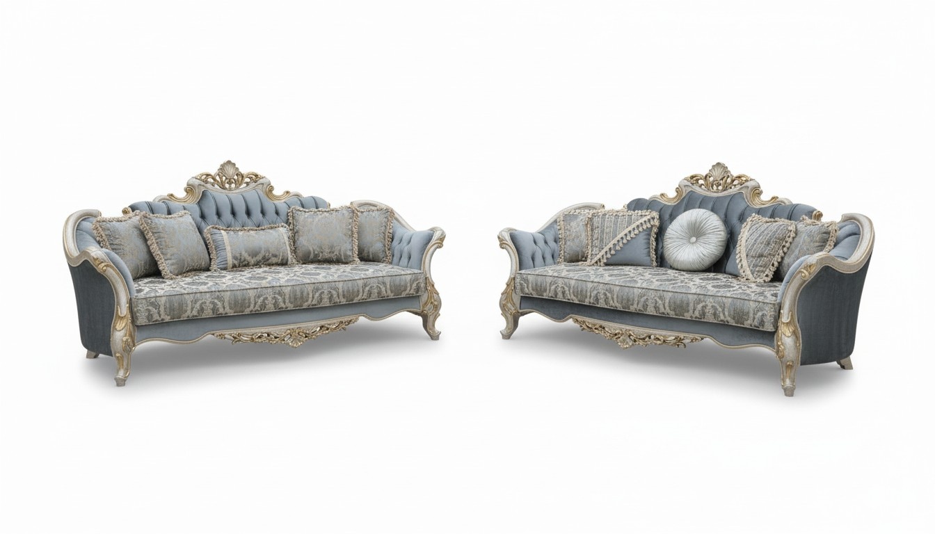 Gruppe Sofagarnitur 3+3 Sitzer Luxus Sofa Sessel Sofas Stoff Klassisches Set Neu