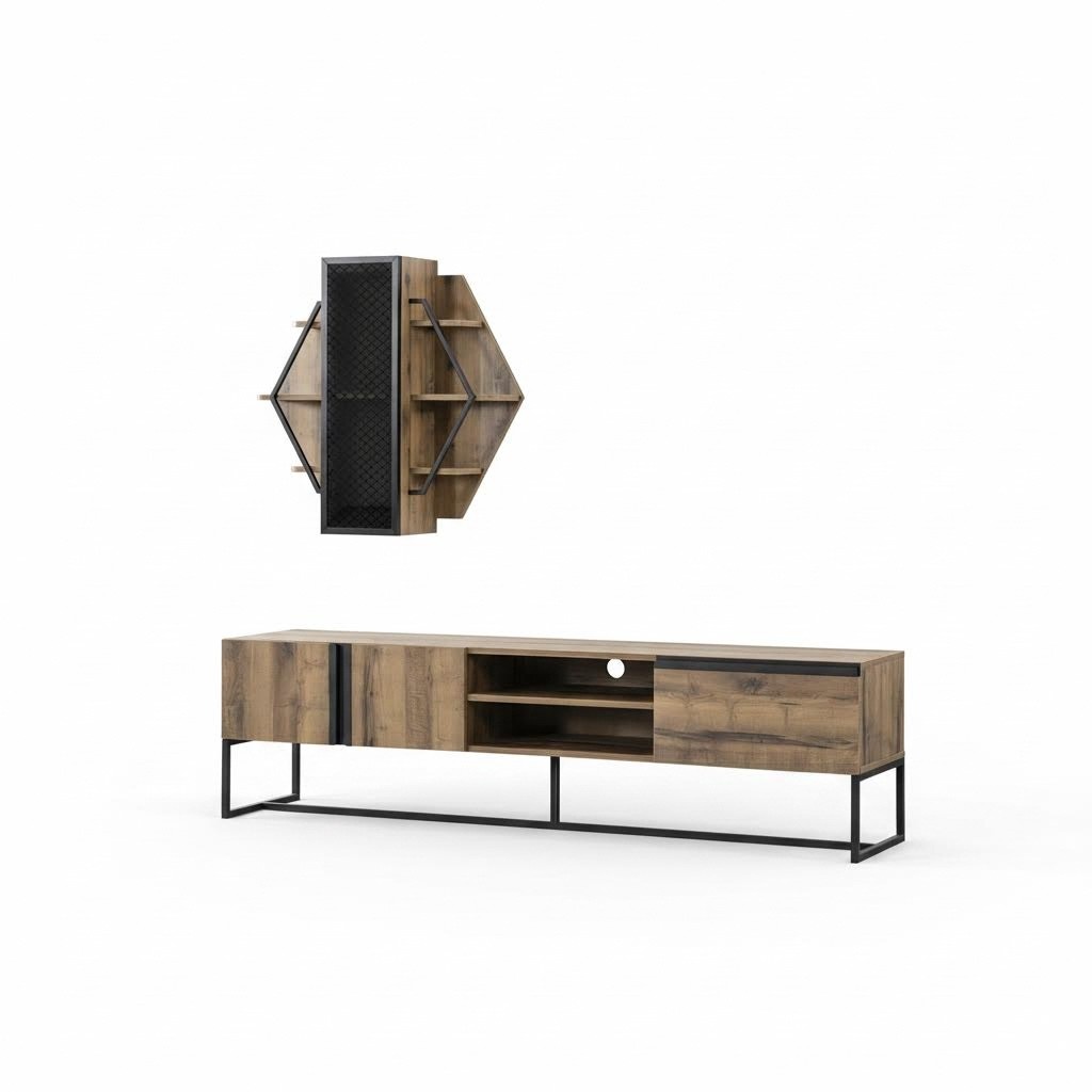 Gruppe TV Ständer Schrank RTV Lowboard Wohnzimmer Regale Braun Holz