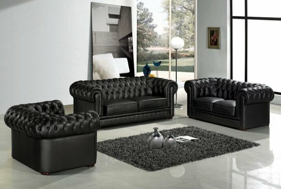 Designer Chesterfield Sofagarnitur Leder 3+2+1 Leder Stoff Couch Polster