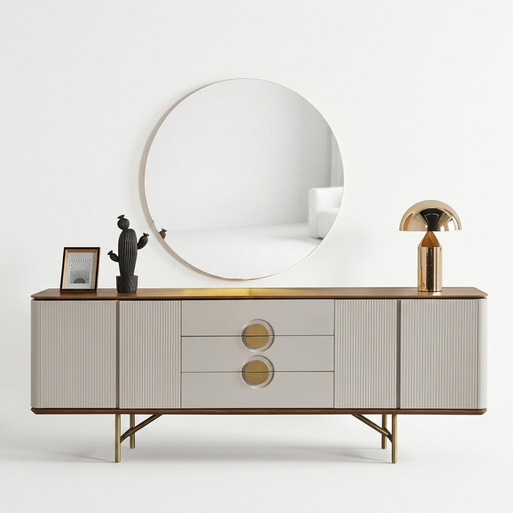 Harmonisch Kommode mit Spiegel Funktional Beige Kommode Esszimmer Sideboard