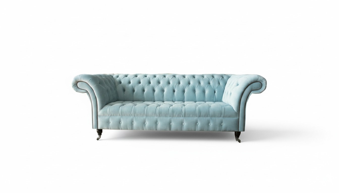 Hell Blaue Couch Chesterfield Samt Bezug Stoff Sofa Couchen Sitz Polster Möbel