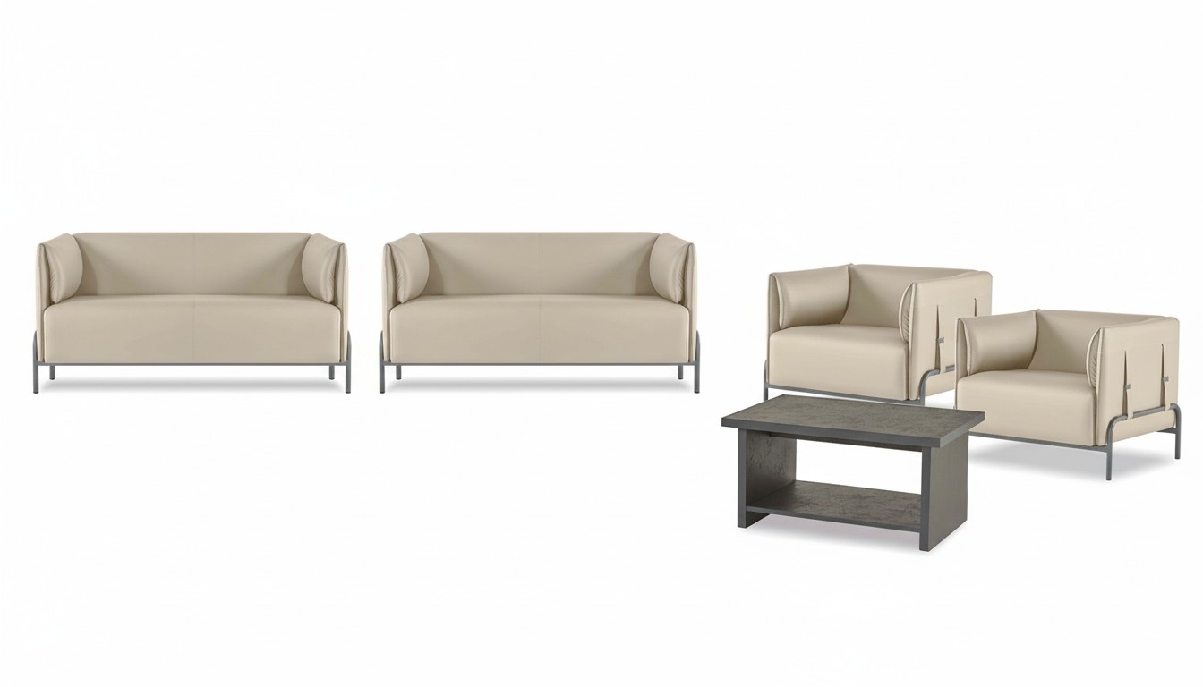 Hellbeige Arbeitszimmer Möbel Designer 2x Zweisitzer Luxus Sessel Tisch