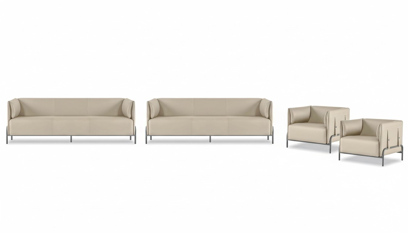 Hellbeige Arbeitszimmer Möbel Designer 2x 3-Sitzer Leder Sessel 4tlg