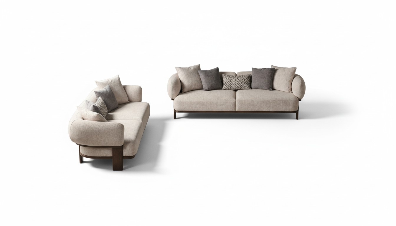 Hellbeige Moderne Sofagarnitur Wohnzimmer 2x Dreisitzer Polster Sofas