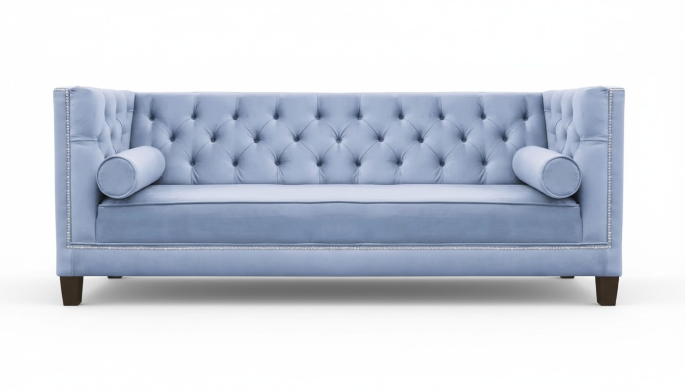 Hellblau Dreisitzer Stoff Wohnzimmer Design Couchen Sofa Sofas Chesterfield Neu