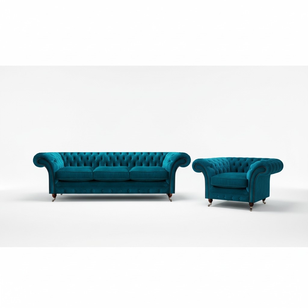 Hellblaue Chesterfield Polstergarnitur Designer 3-Sitzer Sofa Sessel