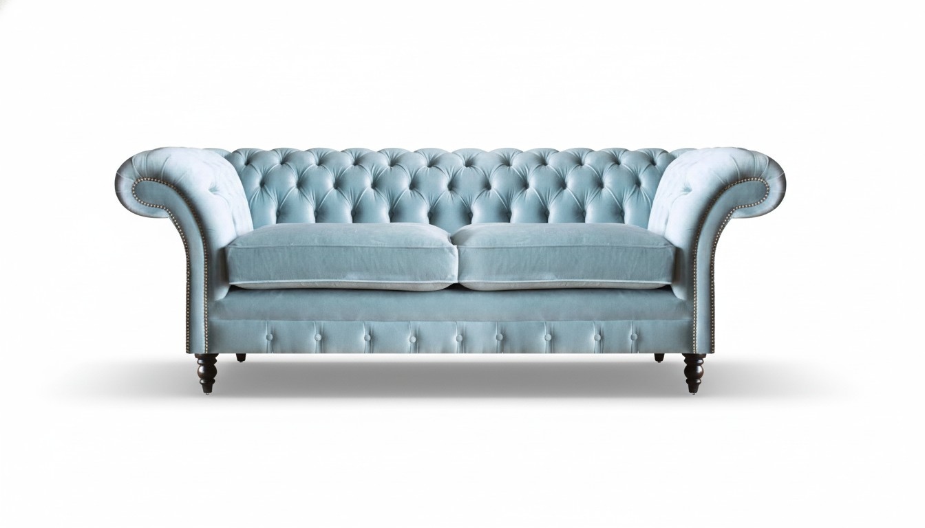 Hellblaue Edle Chesterfield Couch Designer Zweisitzer Stoffsofa Möbel