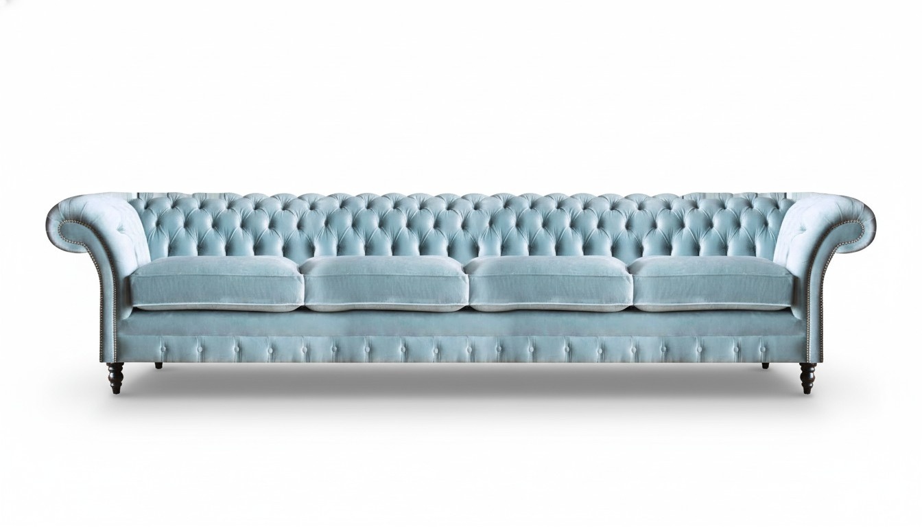 Hellblauer Chesterfield Viersitzer Designer Polster Couch Sitzmöbel